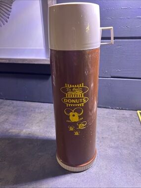 Vintage Tim Horton Hortons Donuts Plastic Thermos Timbits Tall 13.5" Brown